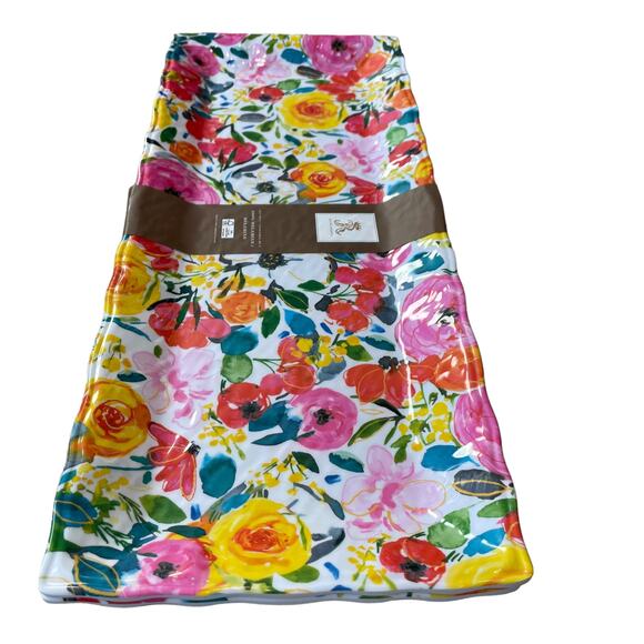 RACHEL ASHWELL 2 PC Large Melamine Serving Tray Platter Spring Floral 19x8 NEW - Picture 4 of 9